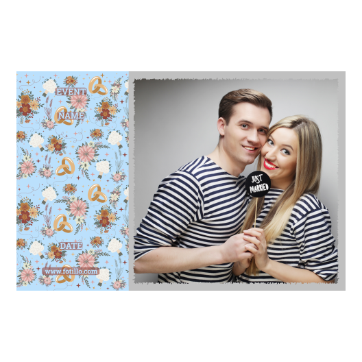 Fotobudka na weselu z błękitnym tłem + obrączki i kwiaty - Pocztówka 10x15cm model 409 - obrazek 4