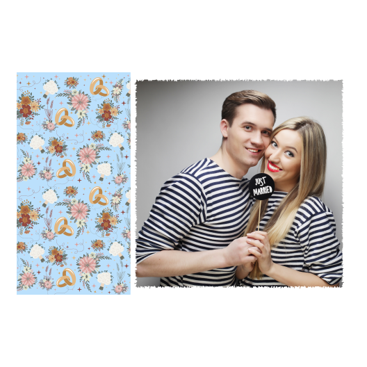Fotobudka na weselu z błękitnym tłem + obrączki i kwiaty - Pocztówka 10x15cm model 409 - obrazek 5