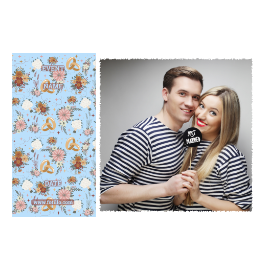Fotobudka na weselu z błękitnym tłem + obrączki i kwiaty - Pocztówka 10x15cm model 409 - obrazek 6