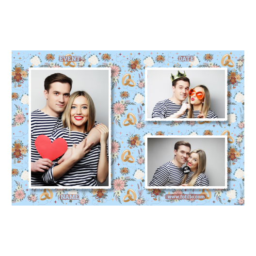 Fotobudka na weselu z błękitnym tłem + obrączki i kwiaty - Pocztówka 10x15cm model 413 - obrazek 6