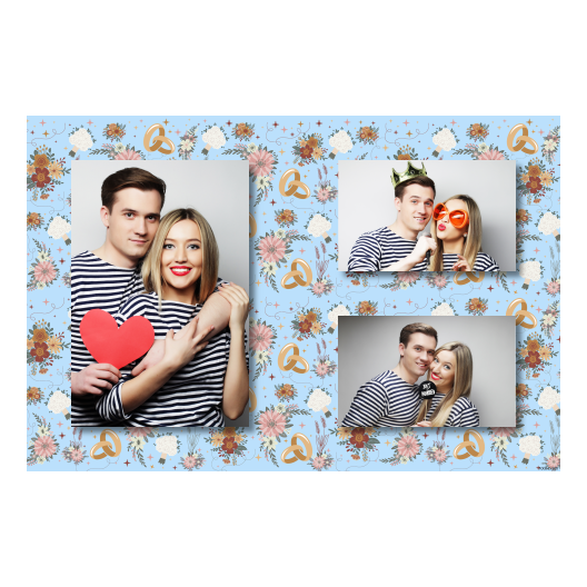 Fotobudka na weselu z błękitnym tłem + obrączki i kwiaty - Pocztówka 10x15cm model 413 - obrazek 7