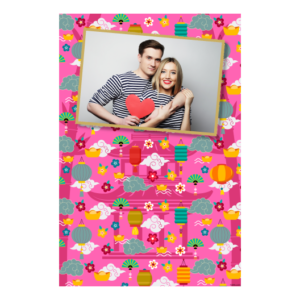 Dzień Singli z różowym tłem + chmury i kwiaty - Pocztówka 15x10cm model 312
