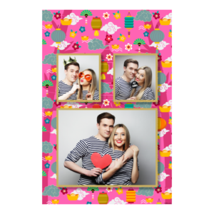 Dzień Singli z różowym tłem + chmury i kwiaty - Pocztówka 15x10cm model 320