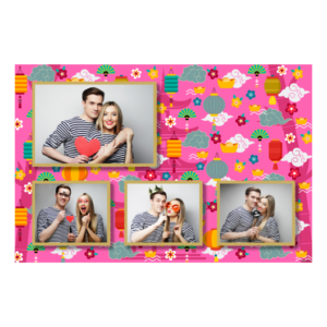 Dzień Singli z różowym tłem + chmury i kwiaty - Pocztówka 10x15cm model 424